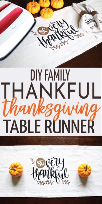 Create a perfect thanksgiving keepsake with this DIY Family Thankful Thanksgiving Table Runner! Add what you are thankful for each year! 