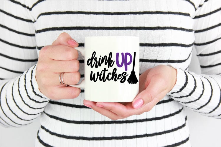 Coffee Mug with Drink UP Witches SVG decal