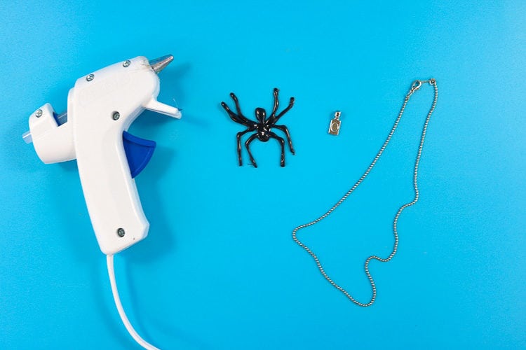 Glue Gun, Hot Glue Spider, Necklace Bail & Necklace Chain ready to be assembled