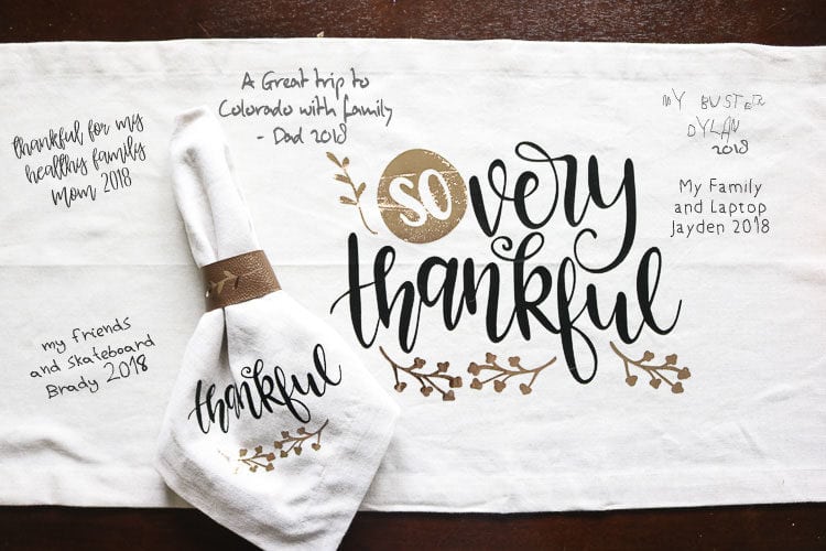 Table runner with family's written thanks