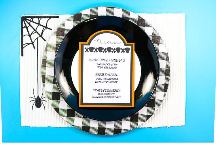 Table setting with tombstone menu cards