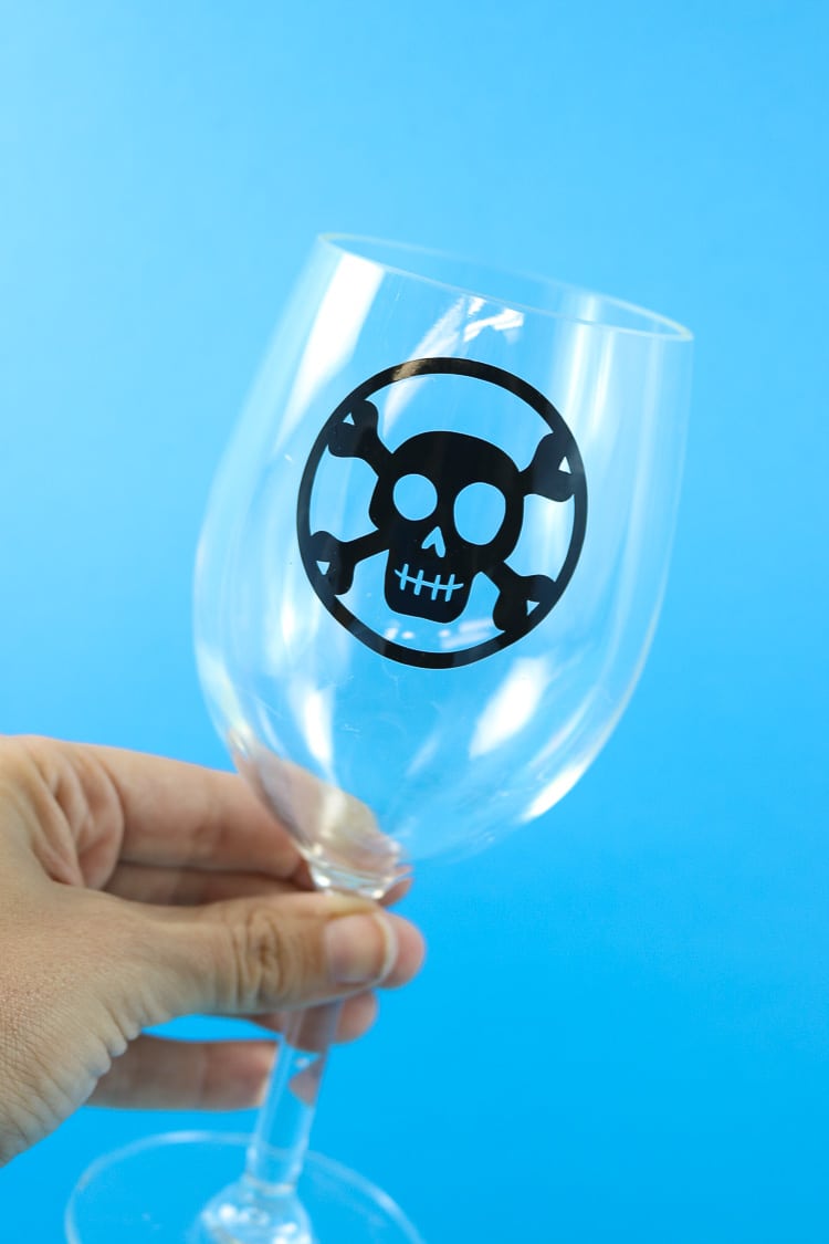 Way to Celebrate Clear Glass Stemless Wine Glass with Skull Pattern 