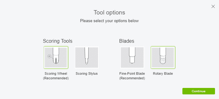 Cricut Design Space Screenshot on how and where to change cutting tools. 