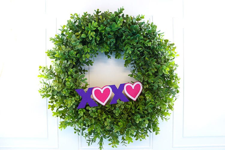 Boxwood Wreath with XOXO Valentine Chipboard and Felt decoration