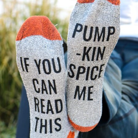 Funny Saying Socks that read "If you can read this, pumpkin spice me!"
