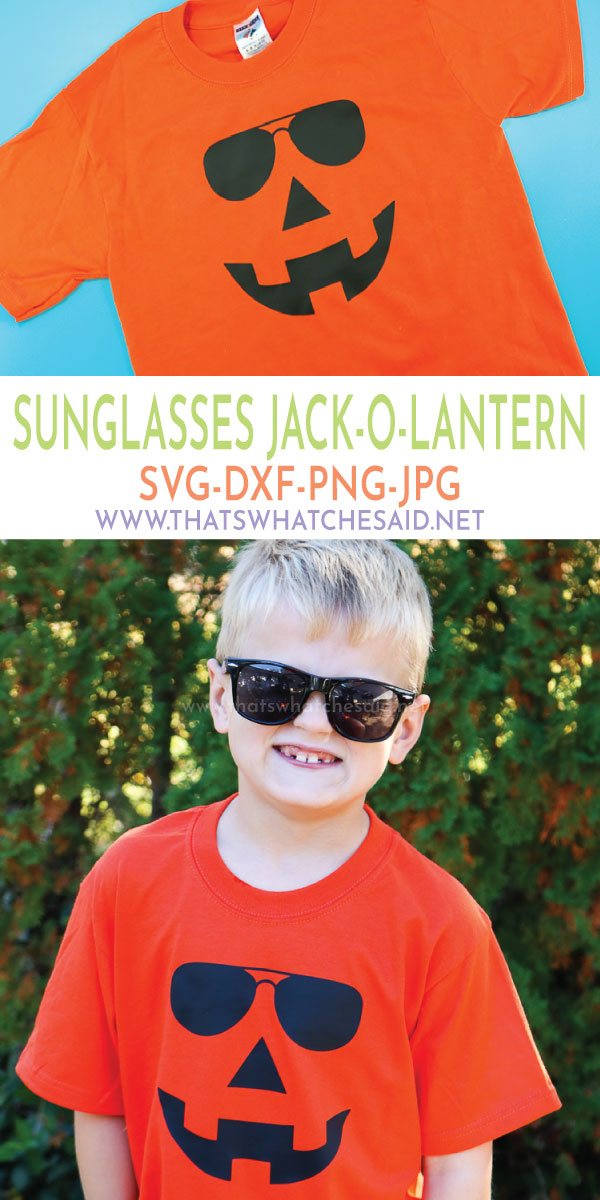 Create a fun DIY Halloween Shirt using iron on with this Sunglasses Jack-O-Lantern Face SVG File! Bonus if your model is also sporting a toothless jack-o-lantern smile! 