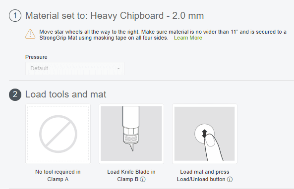 Screenshot of Cricut Design Space to show Knife Blade selected