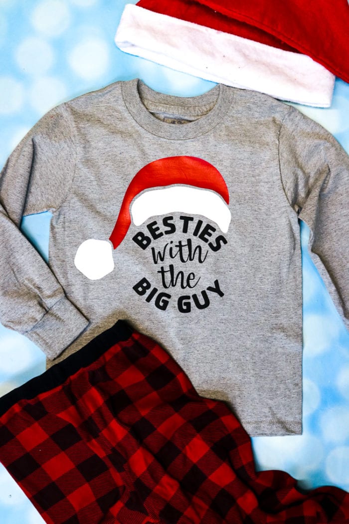 Grey Shirt Buffalo Plaid Pajamas with Besties with the Big Guy Design on the shirt