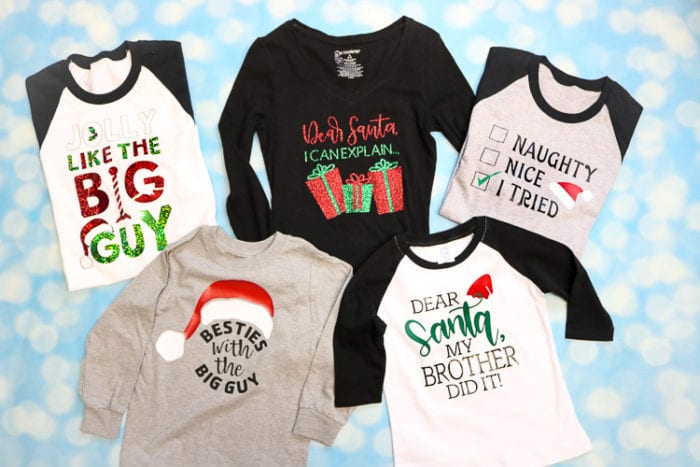 A collection of 5 Christmas Designs from Cricut Design Space perfect for Family Christmas Pajamas