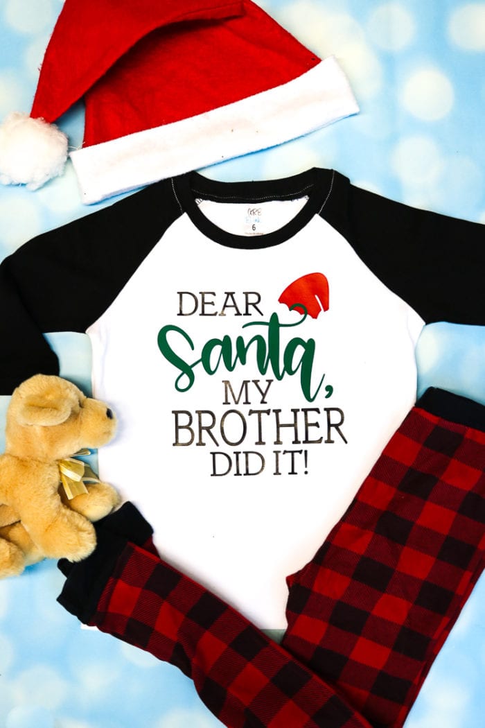 White and Black Raglan Tee with Dear Santa My Brother Did It Design