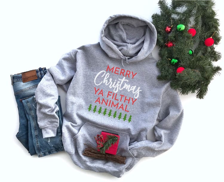 Grey Hoodie with Christmas Saying in Iron On