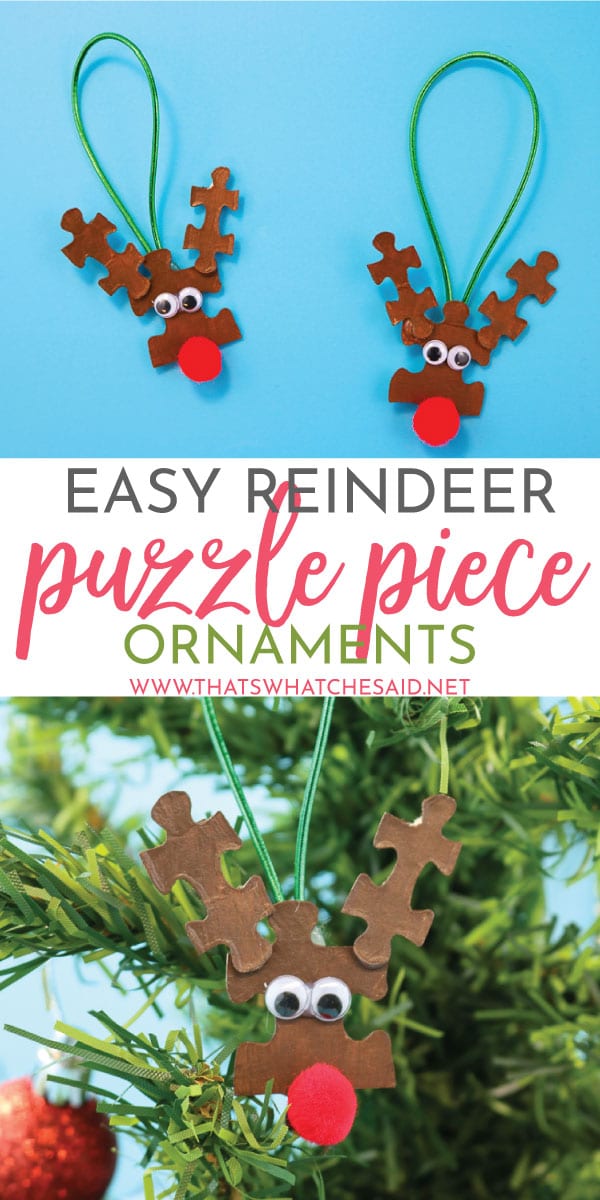 In need of a quick and easy Christmas Craft? These Reindeer Puzzle Piece Ornaments are simple to make, great for group projects and so cute! Perfect way to upcycle those puzzles with missing pieces! 