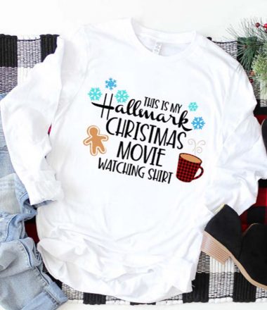 White Cozy Shirt with Hallmark Movie Channel Christmas Movies SVG file pressed