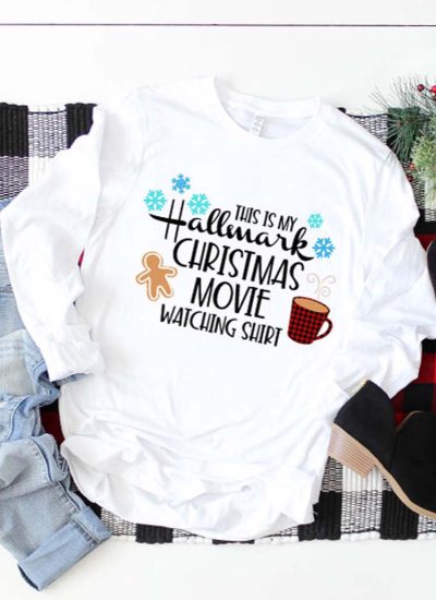 White Cozy Shirt with Hallmark Movie Channel Christmas Movies SVG file pressed