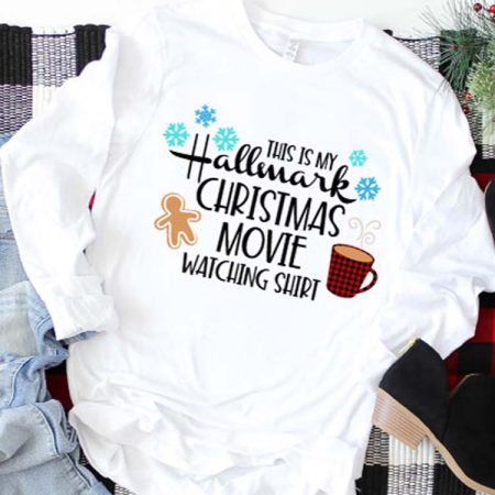 White Cozy Shirt with Hallmark Movie Channel Christmas Movies SVG file pressed