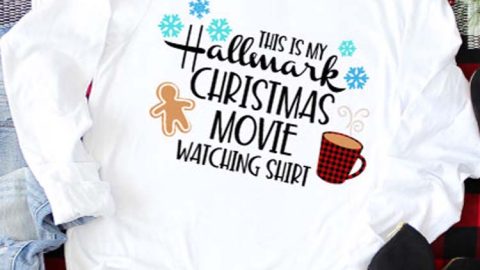 White Cozy Shirt with Hallmark Movie Channel Christmas Movies SVG file pressed