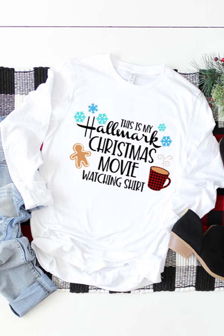 White Cozy Shirt with Hallmark Movie Channel Christmas Movies SVG file pressed