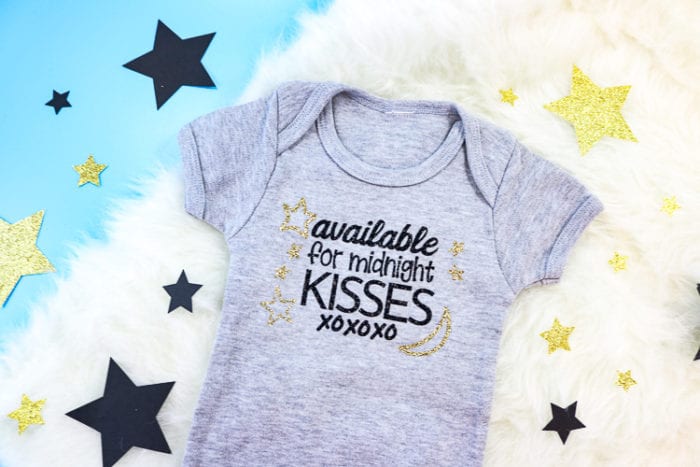 Grey bodysuit with "Available for Midnight Kisses" Iron on SVG design
