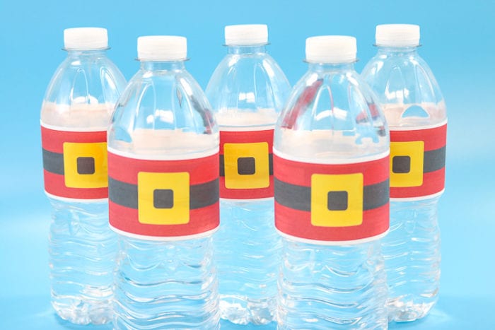 Christmas Water Bottle Labels Plastic water bottles with Printed Santa Belt Wrappers