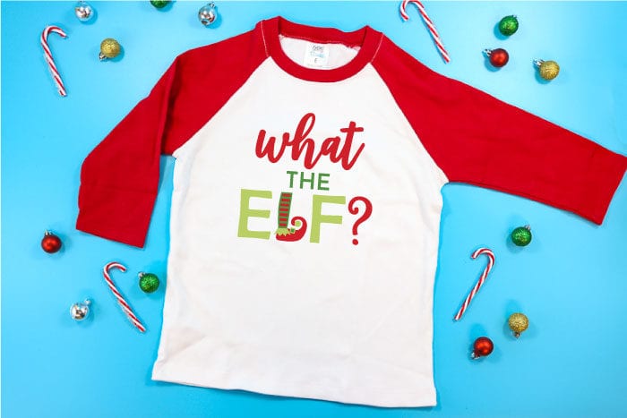 Red and white Raglan T-Shirt with funny Elf Christmas Design