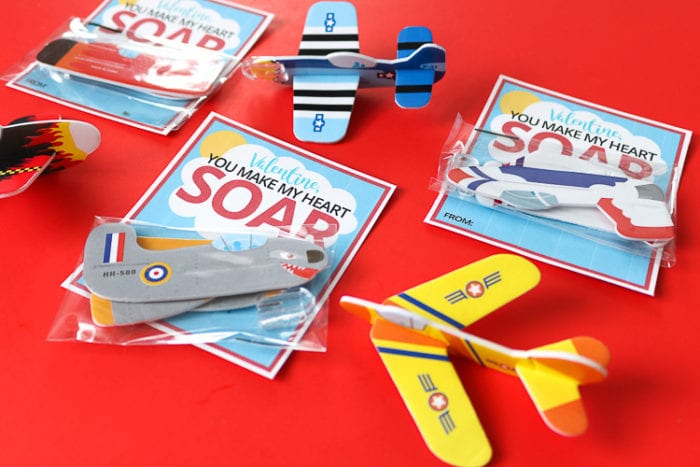 Airplane Valentine Cards with some assembled toy foam airplanes