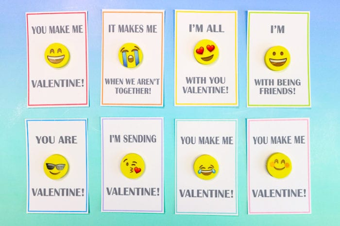 Cardstock Printable Valentines with Emoji Erasers