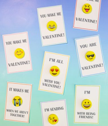 Cardstock Printable Valentines with Emoji Erasers