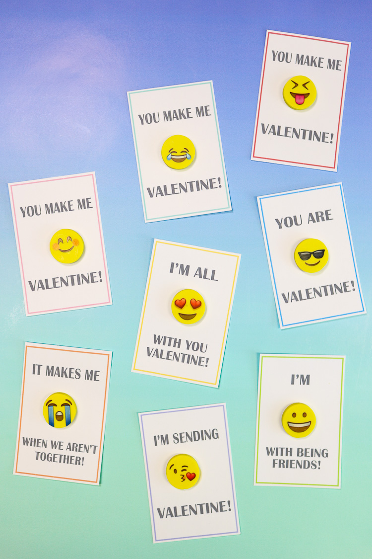 Cardstock Printable Valentines with Emoji Erasers