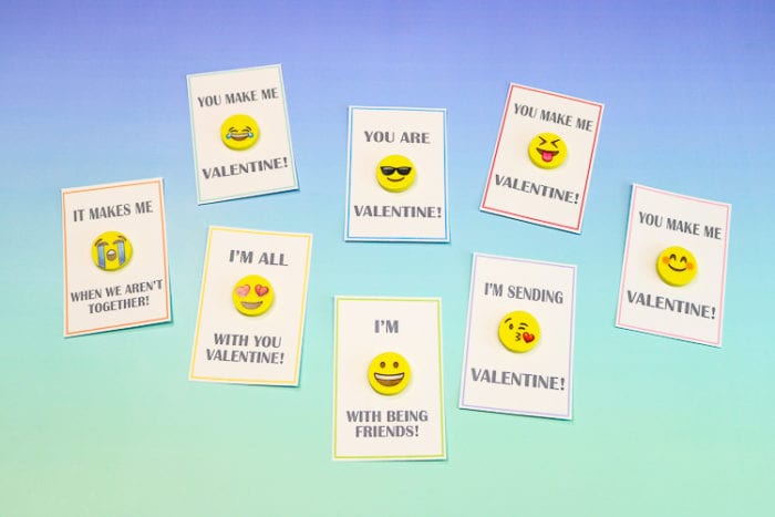 Cardstock Printable Valentines with Emoji Erasers