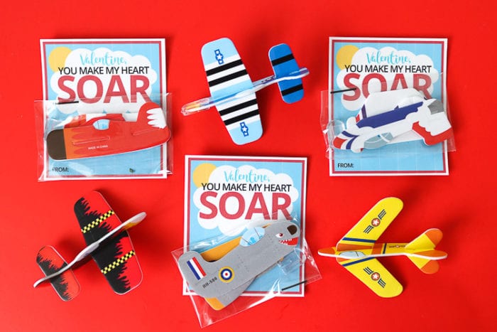 Printable Valentine Cards with Small Toy foam airplanes attached