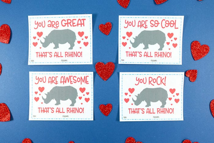 Printable Rhino Valentine Day Cards