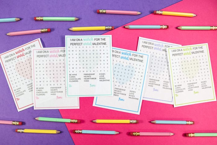 Printable Word Search Valentines with small half pencils