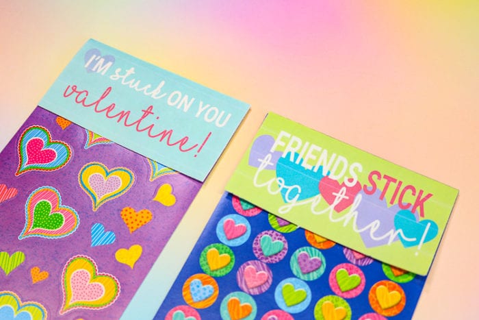 Close up Sticker Sheets with Free Printable Paper toppers to make them Valentine Cards