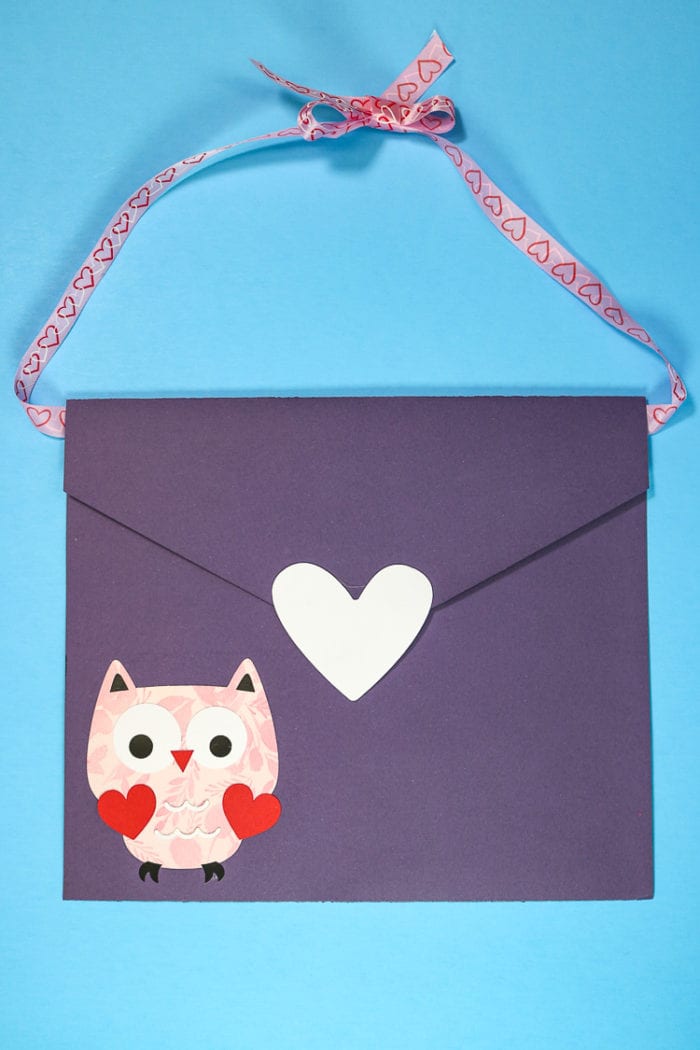Purple Envelope Valentine Box with Owl decoration