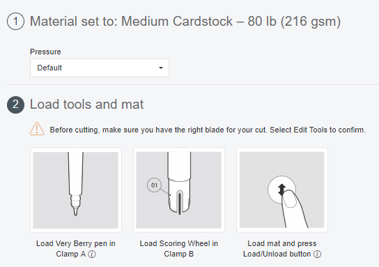 Cricut Design Space Screenshot of showing which tools to add to the Maker Carriage