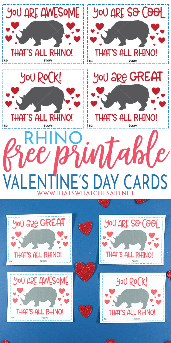 Grab these Free Valentine's Day Cards - Rhino Edition! They are fun to give, fun to receive and SO EASY to make! No extras required! #freeprintablevalentines #valentinescards #valentinesday Grab these Free Valentine's Day Cards - Rhino Edition! They are fun to give, fun to receive and SO EASY to make! No extras required! #freeprintablevalentines #valentinescards #valentinesday