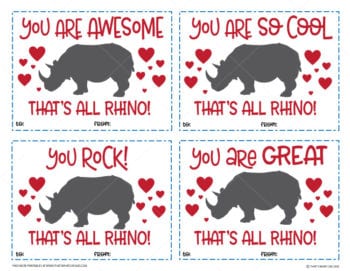 Image of the Free Printable Rhino Valentine's Day Cards