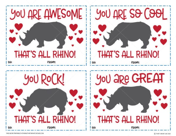 Rhino Printable Valentine's Day Cards – That's What {Che} Said...