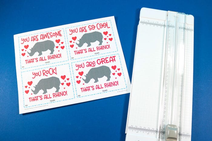 Rhino Valentine Card Supplies Free Printable & Paper Cutter - Supplies