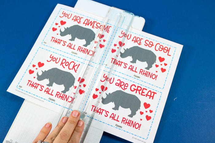 Cutting Rhino Valentine's Day Cards using a paper cutter