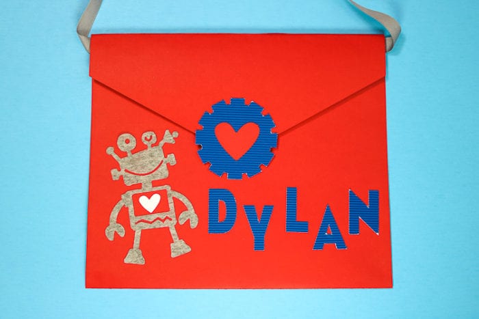 Red Valentine Envelope with Robot on it Perfect for class parties