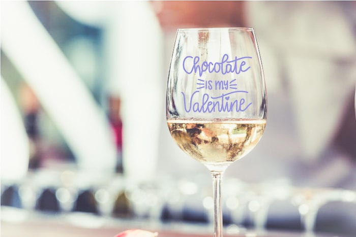 Wine Glass with Vinyl Valentine Design