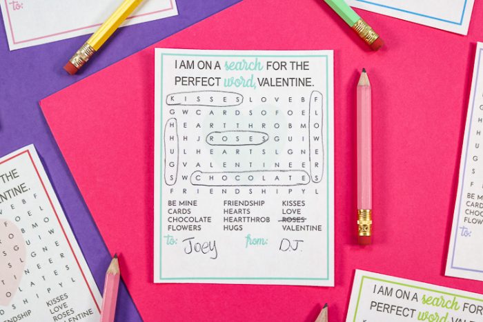 Free Printable Word Search Valentine that has been worked on