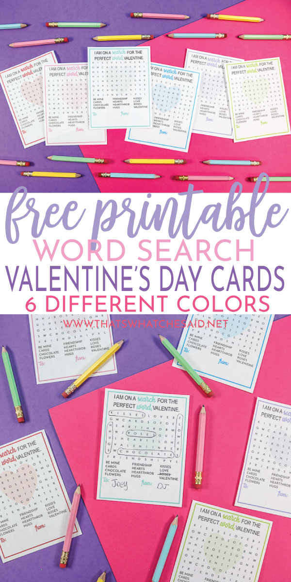 Download these free printable word search Valentine's day cards! 6 colors and they are fun to use! 