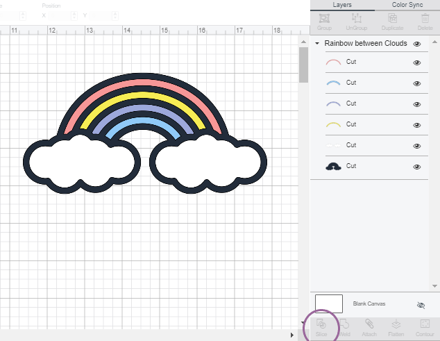 Screenshot of Cricut Design Space with a Rainbow Multi-Layer Design