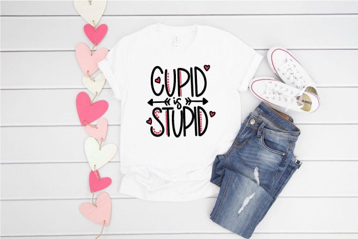 White T-Shirt with Converse and Jeans and Hand Lettered Valentine SVG pressed on shirt