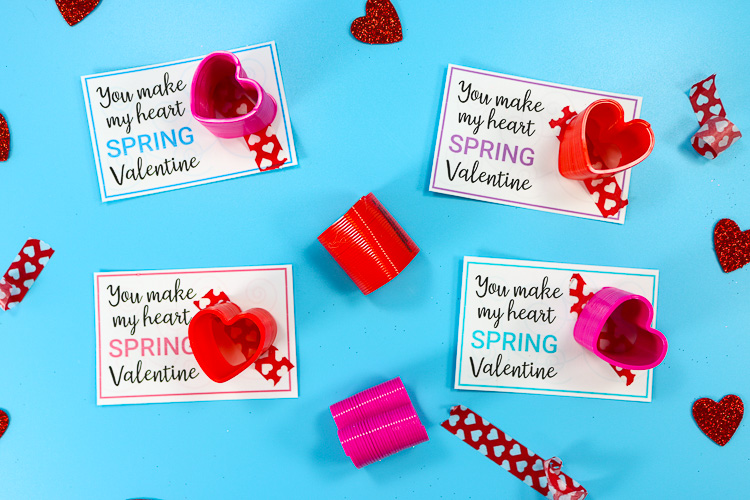 Slinky Valentines on blue background