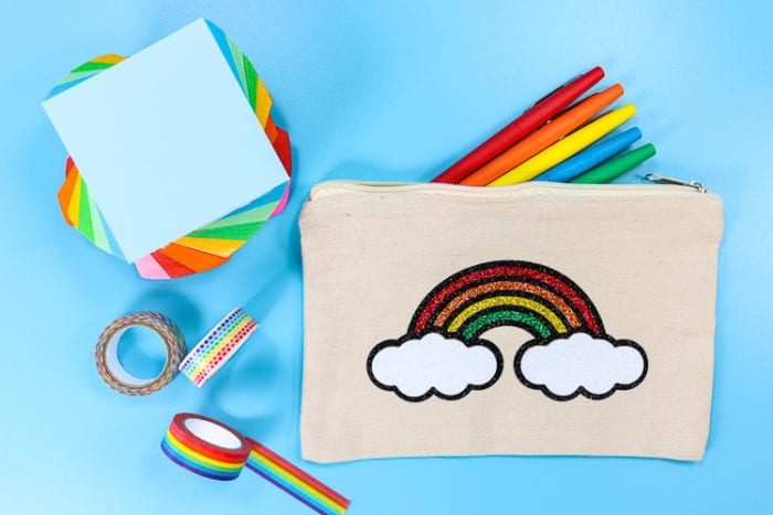 Pencil Pouch with Layered Glitter Rainbow Design - How to Layer Iron-on