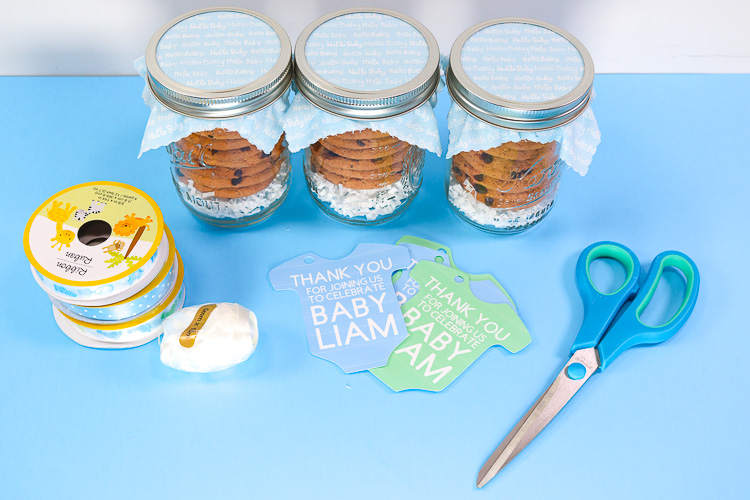 Jars, tags and ribbon to attach tags