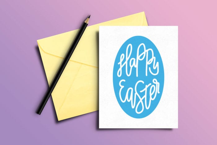 Greeting Card with Free Easter SVG on front in cardstock